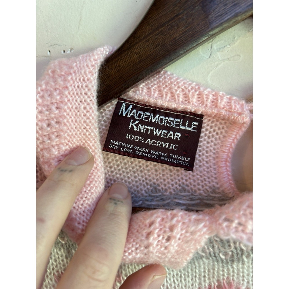 Vintage Mademoiselle Pullover Sweater S Floral 80s Collared Baby Pink S - Picture 7 of 8